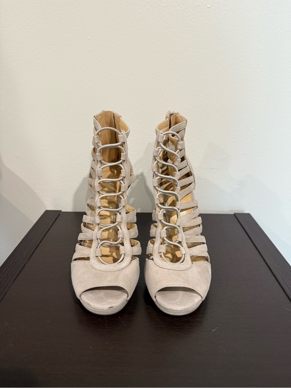 MICHAEL Michael Kors Taupe Suede Strappy Lace-Up Gladiator Heels